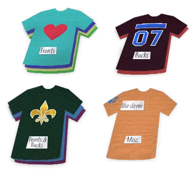 Shirts sorted into piles and labeled